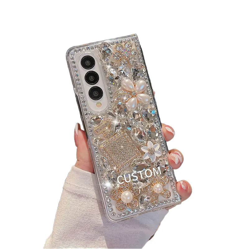 Funda de teléfono de lujo con diamantes de imitación para Samsung Galaxy zflod5 4 Carcasa de botella de Perfume con correa de cadena con cordón para mujer