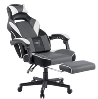 Fauteuil de bureau exécutif ergonomique avec massage, repose-pieds, roulettes, hauteur réglable, pivotant, inclinaison 175°, structure en fer