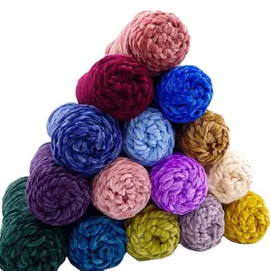 Wholesale 100g Ball Puffy Multi Color 1ply Filament 100% Polyester Chunky Velvet Chenille Yarn for Crochet Knitting Yarns