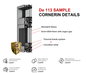 Fenêtre à battant moderne en alliage d'aluminium et verre trempé insonorisée avec persienne pour villa, appartement, cuisine - Vente en gros - Product Image 2