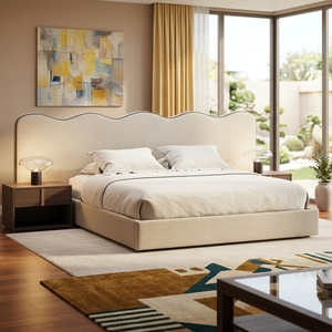 <span class=keywords><strong>MOFO</strong></span> CASO Elegante Base de Cama Ajustable con Cabecero Alto de Esquina, Diseño Postmoderno con Acolchado y Ribete, Estructura Metálica y Tapizado en Lino - Product Image 2