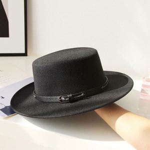 Sombrero de Fieltro de Lana 100% de Calidad de Marca al por Mayor, Unisex, Estilo Británico, Fedora de Copa Plana con Detalles en Cuero - Product Image 5