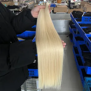 Reine Farbe 60 # Großhandel blonde Bündel unsichtbare unverarbeitete Schuss Verkäufer Band Haar verlängerungen 100% menschliches Haar