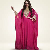 Robe musulmane tendance pour femme, en mousseline, style Dubaï, jupe longue ample, sequins, rétro, couleur café, pour fête, Maroc, Afrique, vente en gros