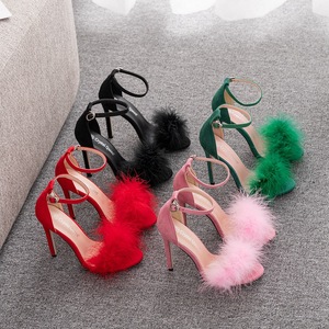 Sandales de soirée tendance à talons hauts et bout carré, rehaussantes, avec fourrure, pour femmes et jeunes filles, collection Printemps-Été-Automne 2026 - Product Image 6