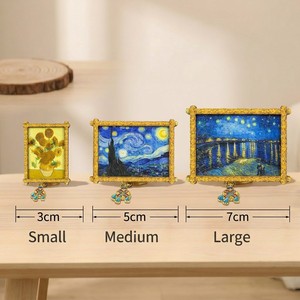 Imán de nevera 3D de madera duradera con pinturas mundialmente famosas: Noche estrellada de <span class=keywords><strong>Van</strong></span> <span class=keywords><strong>Gogh</strong></span>, Mona Lisa de Monet. Mini arte al óleo impreso con letterpress. - Product Image 2
