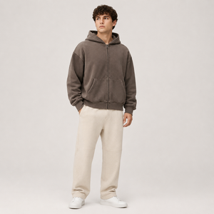 Sudaderas con Cremallera para Hombre, de Felpa de Algodón, 400 Gramos, Lavadas, Diseño Personalizado OEM ODM, Fabricante, Impresión de Alta Calidad, Venta al Por Mayor - Product Image 2