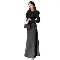 Ensemble de costume formel noir modeste pour l'automne, veste blazer ajustée + jupe longue évasée avec détails perlés, pour le bureau, les affaires et les soirées