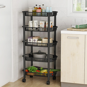 Estante de Almacenamiento de Plástico de Varias Capas con Ruedas, Tamaño L, Organizador de Cocina Portátil, Forma Redonda - Product Image 1