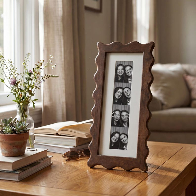 Vintage Handmade Wavy Edge Wooden Photo Booth Frame Eco-Friendly Waterproof for Frame White Mat Photo Strip Frame for