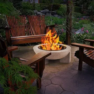 BBQ Grill Garden Round Fire Bowl Wood MGO Stone Outdoor Fire Pit