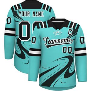 Maillot de hockey personnalisé pour hommes et jeunes, avec nom et numéro brodés, sublimé, col en V, anti-humidité, vêtements de hockey sur glace - Product Image 1