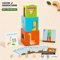 Jeu de blocs empilables en bois dinosaures Montessori RIZON avec boîte de puzzle et cartes flash de défi, jouet éducatif STEM