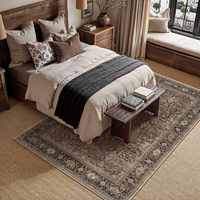 Tapis vintage vieilli marron neutre, grand, durable, doux, à poils ras, lavable, antidérapant pour salon, salle à manger, chambre à coucher