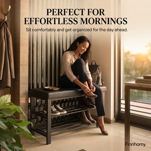 SENYU Entryway <b>Shoe</b> <b>Rack</b> with Cushioned Seat, <b>Shoe</b> Bench for Entry, 2 Shelves Storage Bench w/Faux Leather Top Bed Bench - Product Image 5