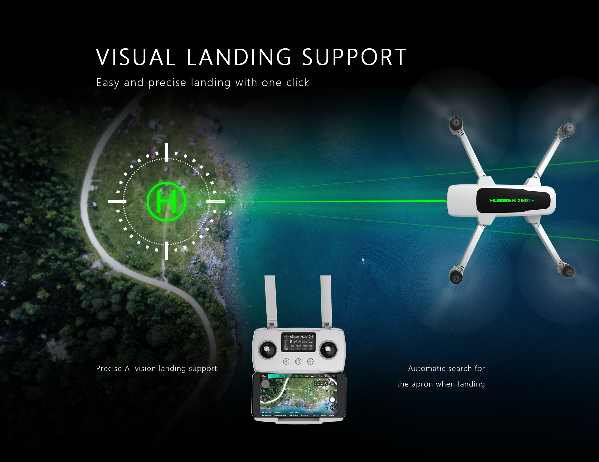 Hubsan Zino 2 Plus Drone, VISUAL LANDING SUPPORT and precise landing with one click H HUDSAN Z