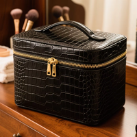 Fabricant d'étui de train de maquillage de voyage en similicuir végétalien de qualité supérieure personnalisé Boîte de toilette Trousse de cosmétique Pochette d'organisation avec poignée