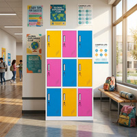 Armoire de rangement métallique bleue à 9 portes avec serrure et aérations pour vestiaire de salle de sport, école, personnel et étudiants