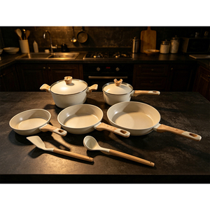 Juego de Cocina Moderno de 10 Piezas de <span class=keywords><strong>Granito</strong></span> Blanco Antiadherente, Compatible con Inducción, con Tapas de Vidrio, <span class=keywords><strong>Ollas</strong></span> y Sartenes - Product Image 5