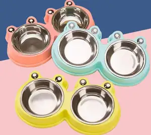 Dog Cat Non-slip Food Bowl Pet Cat Dog Stainless Steel Double Bowl Pet Feeding Bowl Supplies