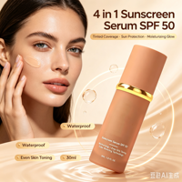 Sérum Solaire 4-en-1 SPF 50 Couvrance Totale Fond de Teint Hydratant Imperméable à Changement de Couleur – Meilleure Vente