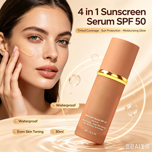 Sérum Protetor Solar 4 em 1 com FPS 50, Base de Maquiagem de Cobertura Total, Protetor Solar Hidratante à Prova d'Água que Muda de Cor - Product Image 1