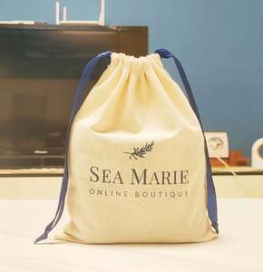 Sac à poussière en coton blanc de haute qualité pour produits de soin de la peau, logo personnalisé, cordon de serrage, pochette cosmétique en mousseline - Product Image 1