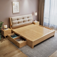 Cama de Plataforma Nórdica de Madera Maciza de Caucho con Almacenamiento a Presión de Aire, 1.8m x 2m, Tamaño King, Cama Doble con Cabecero Suave, Ecológica