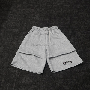 Manufacturer Streetwear Custom Printing logo Distressed Vintage Acid Wash Knee Length Baggy Sweat Shorts for Men - Product Image 1