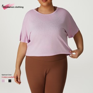 Blus Olahraga Ukuran Besar Lintas Batas, Pakaian Yoga Fitness, Kaos Olahraga Lengan Setengah, Atasan Wanita Kerah Bulat Kasual - Product Image 2