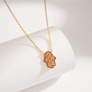 Fatima Jewelry <b>Set</b> Micro Painted Zircon Red Zircon Necklace Earrings Ring <b>Bracelet</b> Cross Border Fashion Jewelry Gift - Product Image 3
