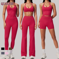 Ensemble de fitness 6 pièces avec débardeurs à logo personnalisé, pantalons de yoga évasés taille haute, soutien-gorge de sport d'extérieur et ensembles de yoga grande taille