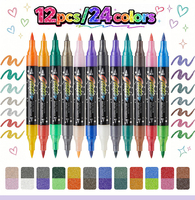 Lot de 24 marqueurs pailletés 48 couleurs, double pointe, double couleur, stylo pinceau scintillant, pour étudiants et adultes, journalisation, scrapbooking, fournitures artistiques