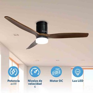 Skylight 52 Inch <b>Ceiling</b> Fan With Led <b>Light</b> Dark Wood Blades <b>Remote</b> <b>Control</b> 6 Speed Settings - Product Image 3