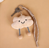 Porte-clés en peluche nuage souriant mignon, écologique, forme 3D, pendentif rembourré, mousqueton, breloque de sac, cadeau personnalisé, support de clés