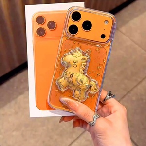 เคสโทรศัพท์ TPU ใสแบบนิ่มเคลือบเรซิ่นอีพ็อกซี่ลายทองคำเปลว สำหรับ iPhone 16 15 Plus Pro Max, เคส iPhone 17 Pro Max ลายม้า - Product Image 1