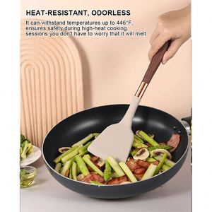 Hot Selling Wood Grain Covered Handle Silicone Kitchen Utensils Set Nonstick Kitchenware Spoon Spatula Turner Tongs Gadgets Kits - Product Image 3