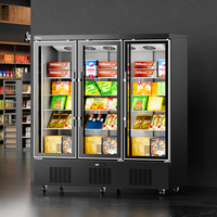 Congélateur vertical commercial à porte vitrée, pour supermarché, aliments surgelés, crème glacée, fruits de mer, viande, simple/double/triple porte, refroidissement par ventilateur, OEM