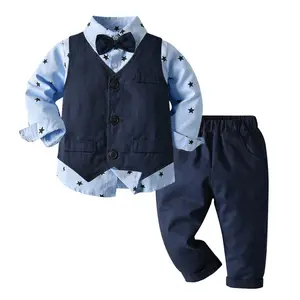 Set For Children 2023 Autumn Winter Classical Stars Designed Shirt 3 Pieces Set Suit For Kids Boys 8-14 Years Old