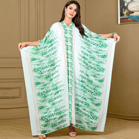 4016 grande taille femmes imprimé fleuri manches chauve-souris robe transfrontalière été Abaya pour la célébration de l'Aïd en Polyester