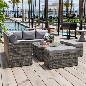 Juego de Muebles de <span class=keywords><strong>Exterior</strong></span> de 5 Piezas de Ratán PE para Todo Clima, <span class=keywords><strong>Conjunto</strong></span> de Sofá Seccional Duradero con Sillas y Mesa para Jardín, Porche o Piscina - Product Image 6