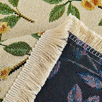 Nappe décorative moderne en jacquard tissé motif oiseaux de jardin, en lin à franges pour salle à manger intérieure et table de café