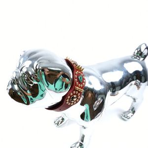 Collier de luxe anti-morsure pour chien, clouté et à pointes, avec boucle en laiton fantaisie, en cuir véritable, rivets et strass de créateur - Product Image 3