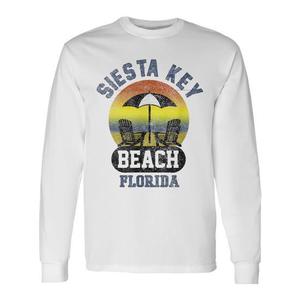 T-shirt a maniche lunghe Siesta Key Beach Florida con design effetto invecchiato - Product Image 1
