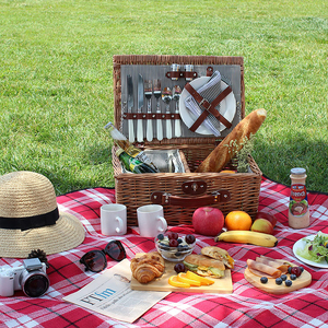 Cesta <span class=keywords><strong>de</strong></span> picnic redonda <span class=keywords><strong>de</strong></span> <span class=keywords><strong>mimbre</strong></span> tejida a mano, económica, en venta - Product Image 4