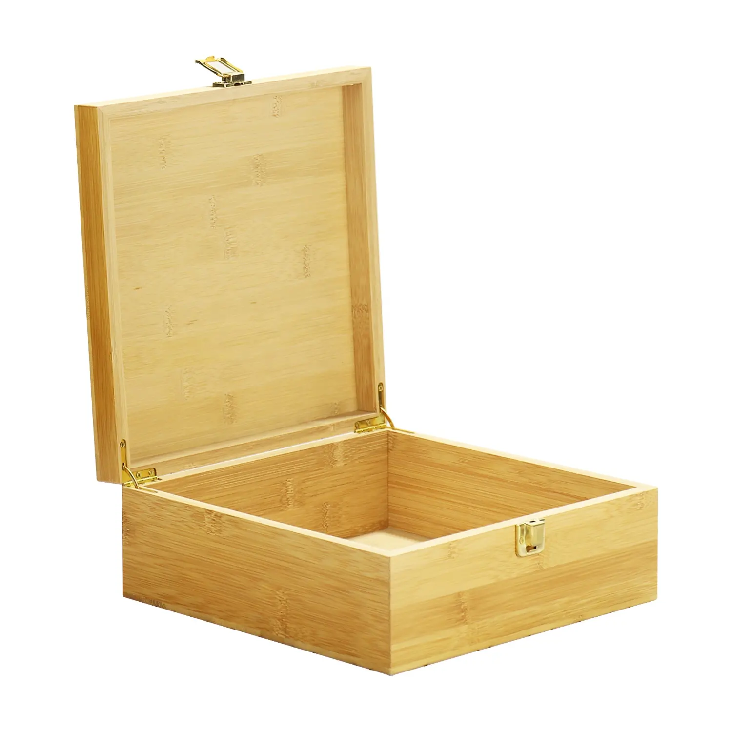 FSC&BSCI Bamboo Wooden Storage Box Container with Hinged Lid and Front Clasp, Extra Large Wooden Keepsake Boxes with Lids