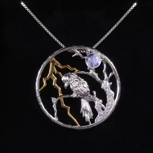 C8192 Exclusive Jewelry Collections Gold Plated Pendant Manufacturer Golden Supplier Rainbow Moonstone Gem Necklace