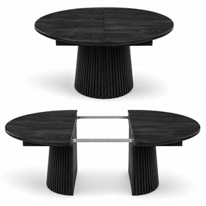 Table à manger extensible ronde en bois de manguier 4 places avec base sur piétement, style rustique moderne, garantie 3 ans - Product Image 3