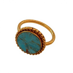 Anillo Unisex de Plata de Ley 925 Chapado en Rodio con Turquesa Natural de 10 mm, Engaste de Bisel, Diseño de Cuentas, Patrón para Amantes del Hip Hop - Product Image 1