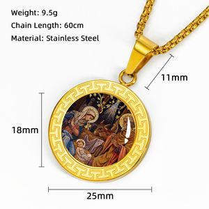 GIVELUCK 여성의 종교 가톨릭 성탄 예수 매력 펜던트 그리스 키 패턴 304 스테인레스 스틸 18K 골드 도금 - Product Image 2